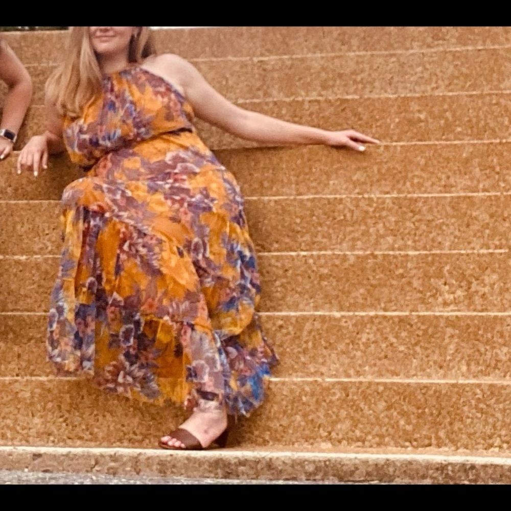 Full-Length Yellow Patterned Dress